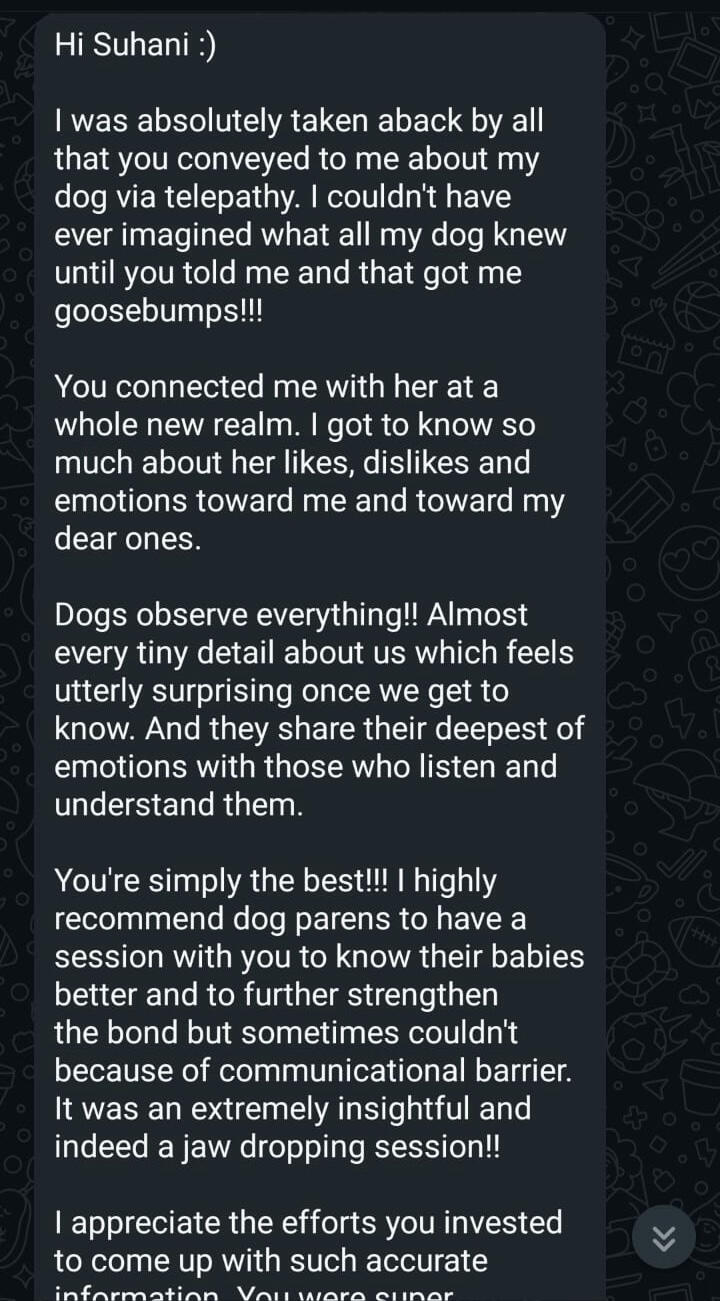 Pet parent testimonial for animal communication services